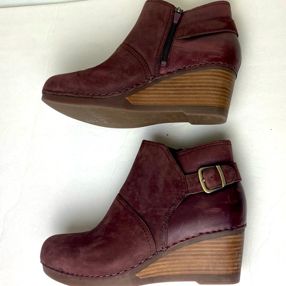 Dansko Shirley Leather Ankle Boot burgundy wedge heel size 40 - Picture 5 of 11